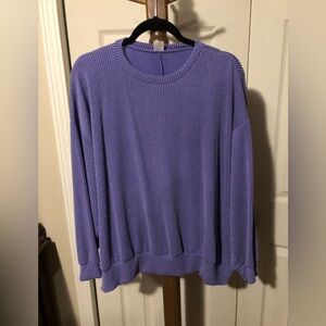 Purple Ribbed Crew Neck Oversized Shirt
